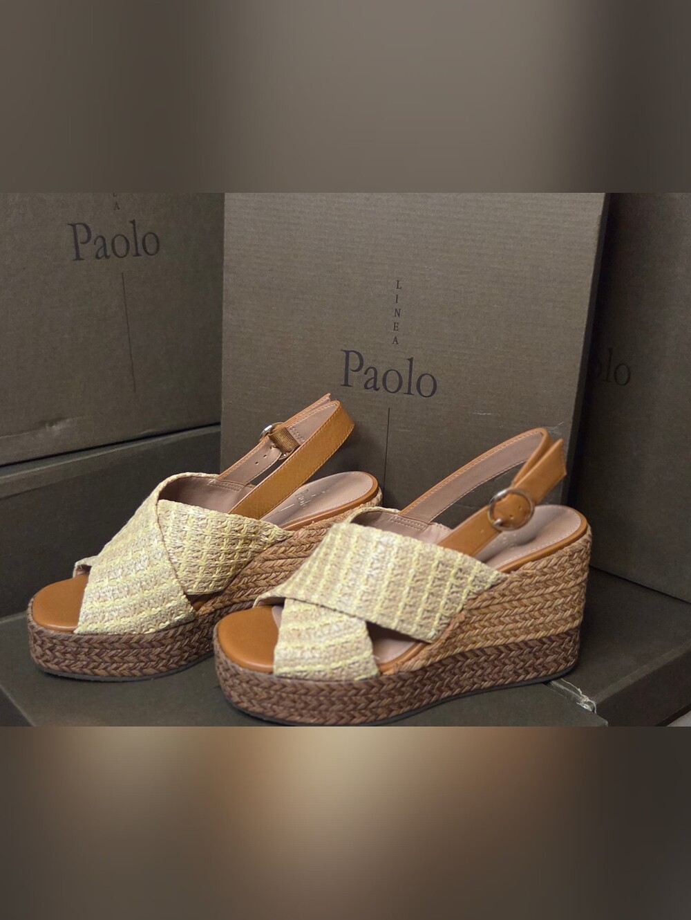 Linea Paolo Valery Espadrille Wedge Sandals - Natural/Gold Woven - Size 6.5 NIB
